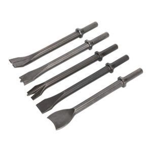 Air Hammer Chisel Set, .401 Shank, Silver, 5 Pieces