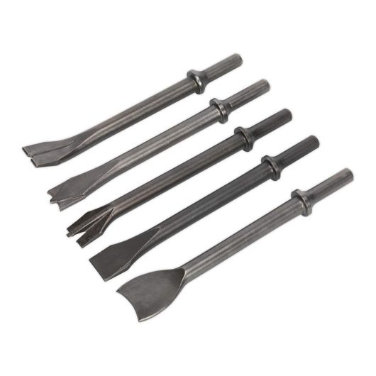 Air Hammer Chisel Set, .401 Shank, Silver, 5 Pieces