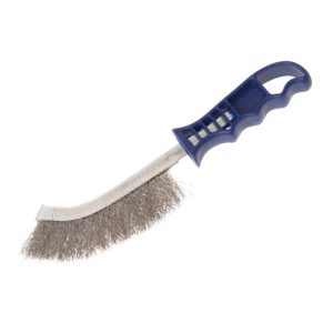 Stainless Steel Crimped Wire Scratch Brush Blue Handle 25 cm Long