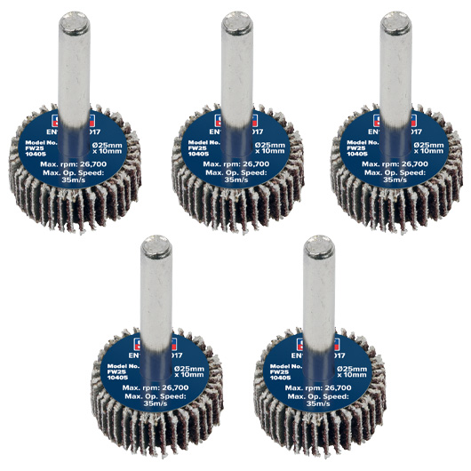 25 x 10mm Abrasive Flap Wheel with 6mm Shaft 40Grit - Pack of 5