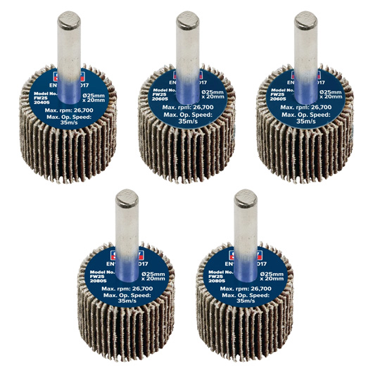 25 x 20mm Abrasive Flap Wheel with 6mm Shaft Assorted Grit - Pack of 5
